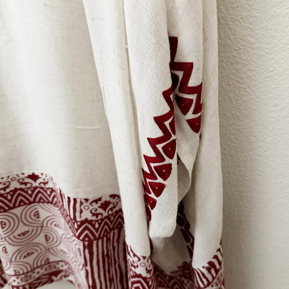 CHICO’S | White Red Embroidered Boho Print Open Front Vest Kimono | Small Medium - Picture 6 of 8